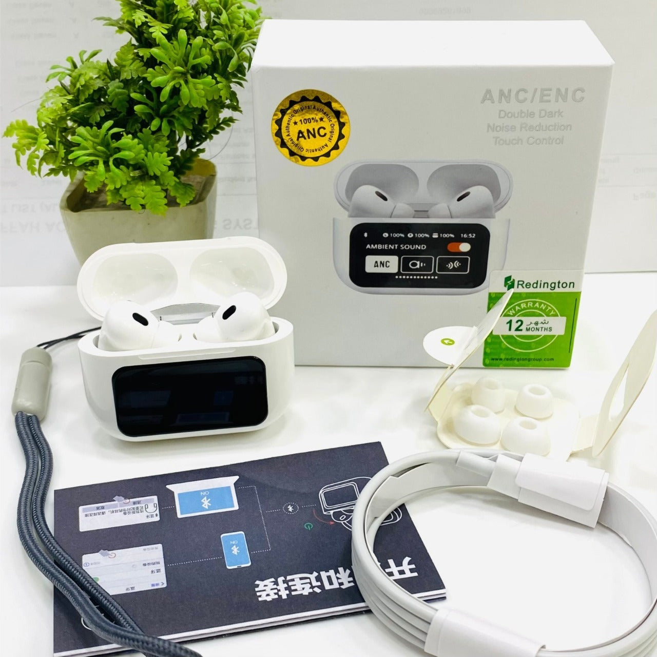 A9 Airbuds Pro – White | Noise Cancelling, HD Calling, Digital Display
