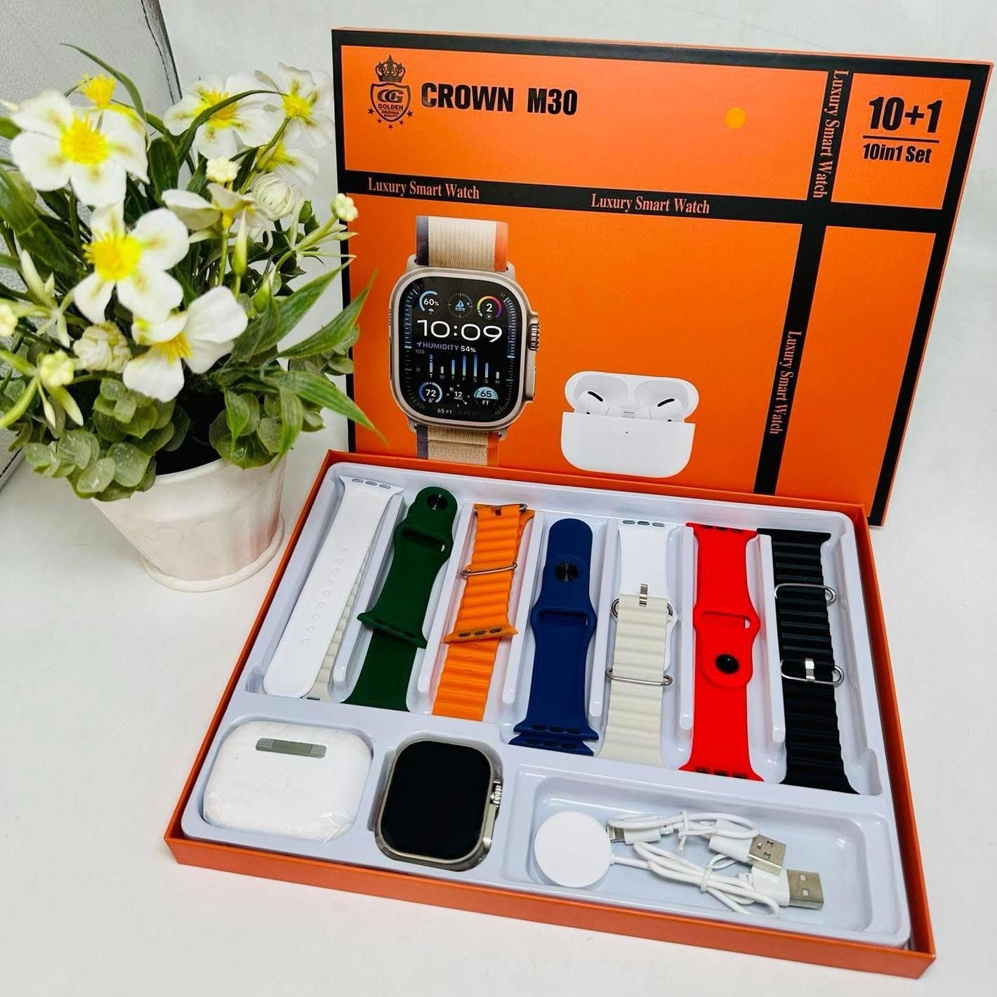 Crown M30 Smartwatch Bundle + AirBuds