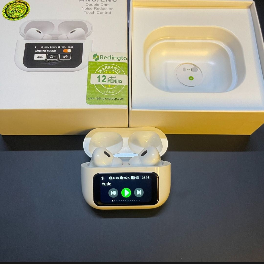 A9 Airbuds Pro – White | Noise Cancelling, HD Calling, Digital Display