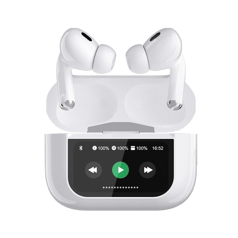 A9 Airbuds Pro – White | Noise Cancelling, HD Calling, Digital Display