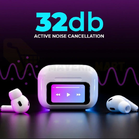 A9 Airbuds Pro – White | Noise Cancelling, HD Calling, Digital Display