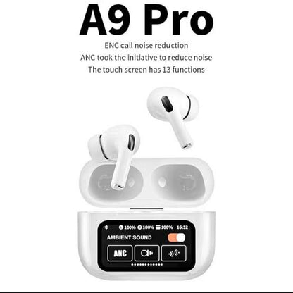 A9 Airbuds Pro – White | Noise Cancelling, HD Calling, Digital Display
