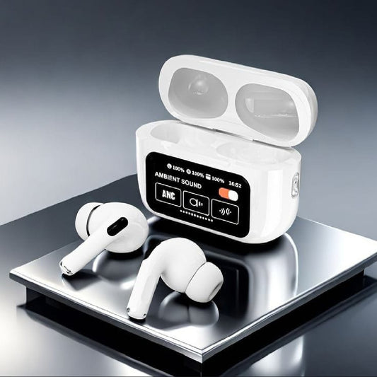 A9 Airbuds Pro – White | Noise Cancelling, HD Calling, Digital Display