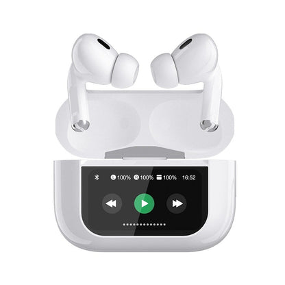 A9 Airbuds Pro – White | Noise Cancelling, HD Calling, Digital Display